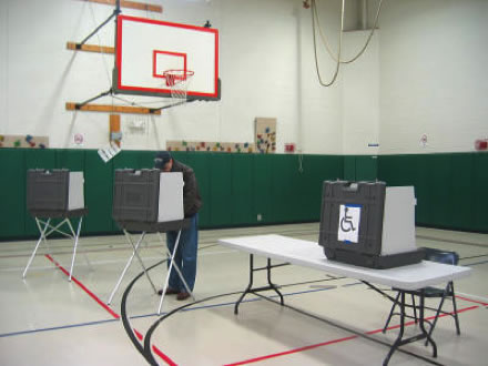 Photo of voting systems in the polling place