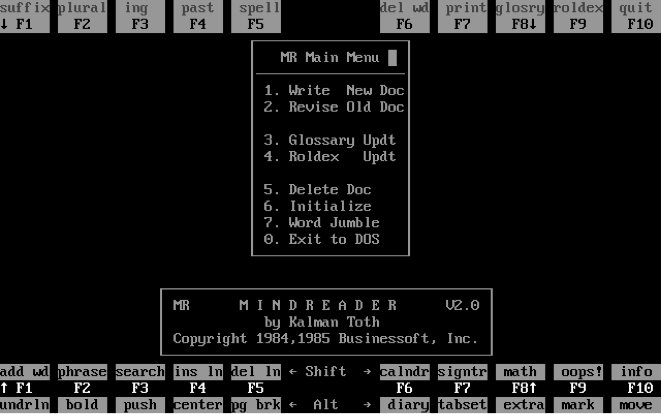 screenshot of Mindreader application from the mid-80s